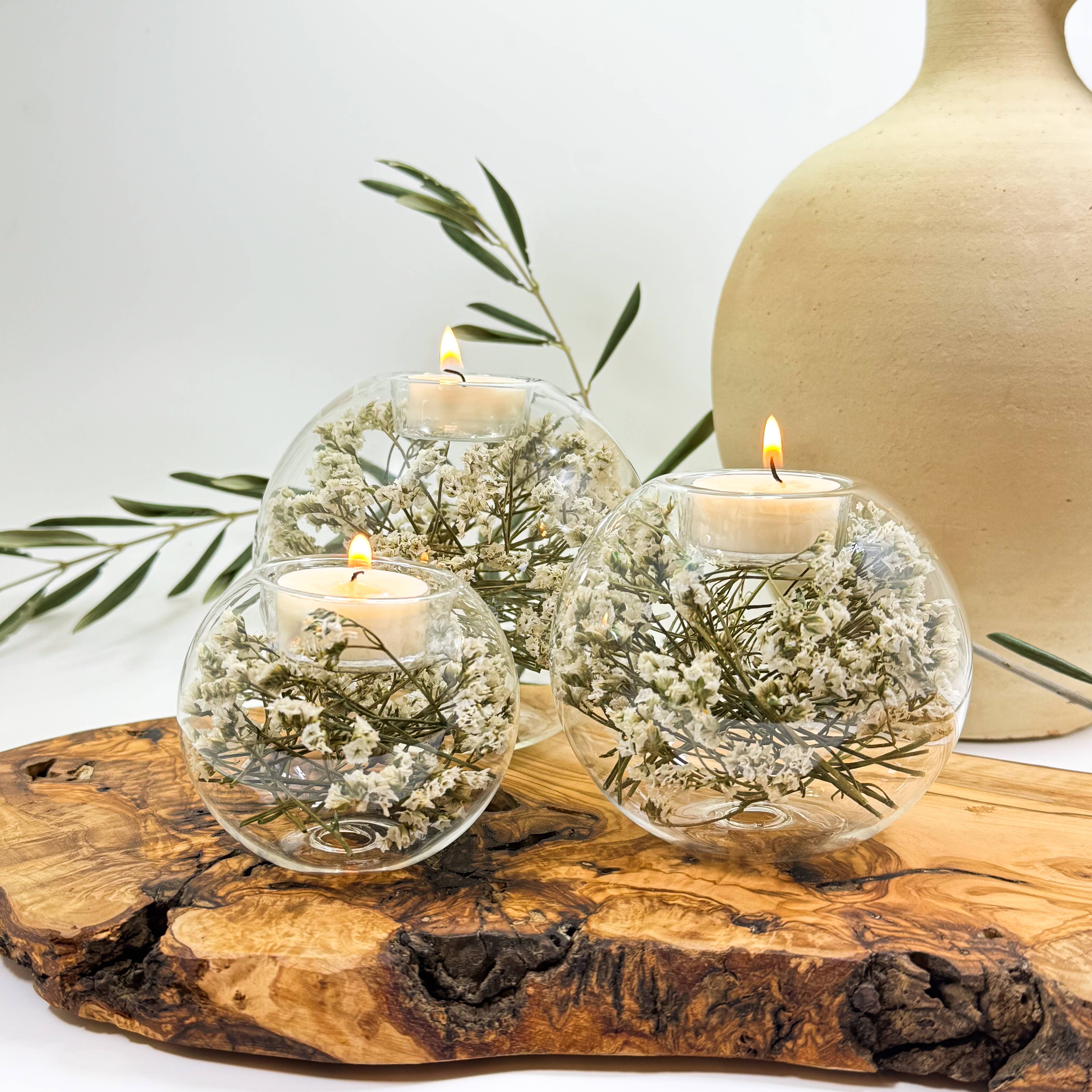 Suko Stones by MB - Wholesale Candle Holder - Saku Hana Candles with Dried Flowers - Trio1