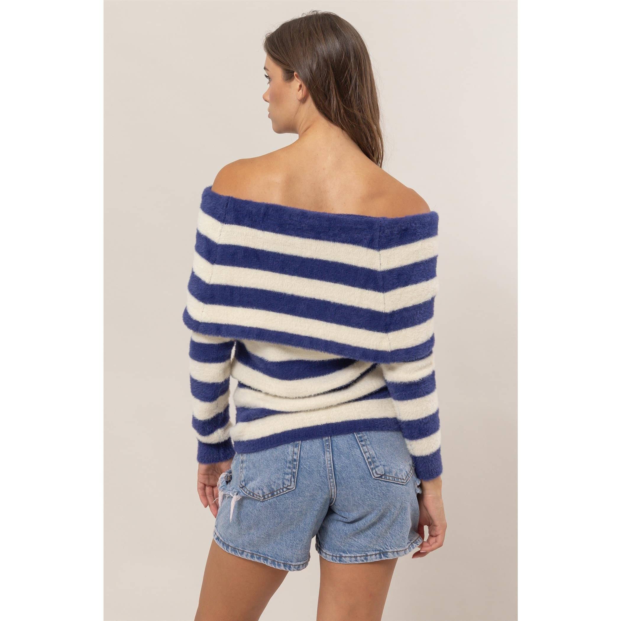 HYFVE - Venta al por mayor Jersey de punto - Mujer - Jersey a rayas con hombros descubiertos1