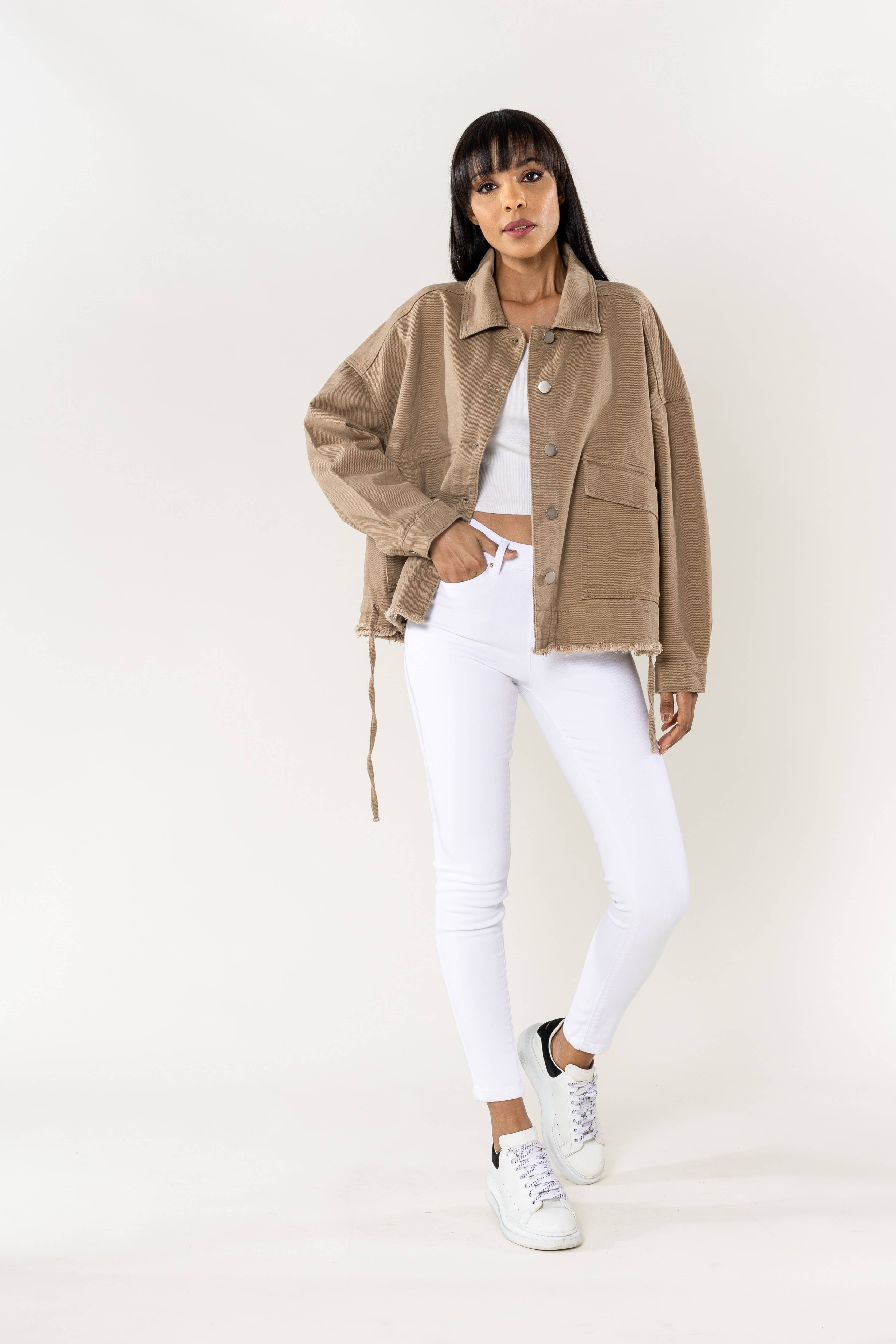 Nina Carter – Casaco de ganga - Mulher por atacado – Casaco de ganga oversized Nina Carter bolsos grandes S5629