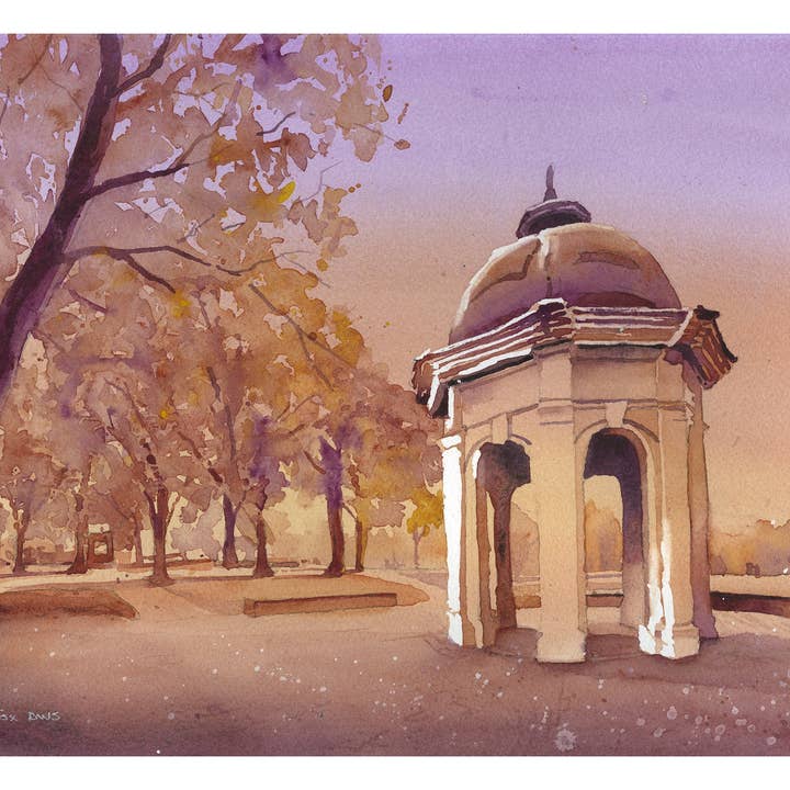 ECU Cupola colorful watercolor landscape painting East Carolina University Greenville, North Carolina fine art university decor alumni gift (print) for wholesale by Ryan Fox Fine Art
