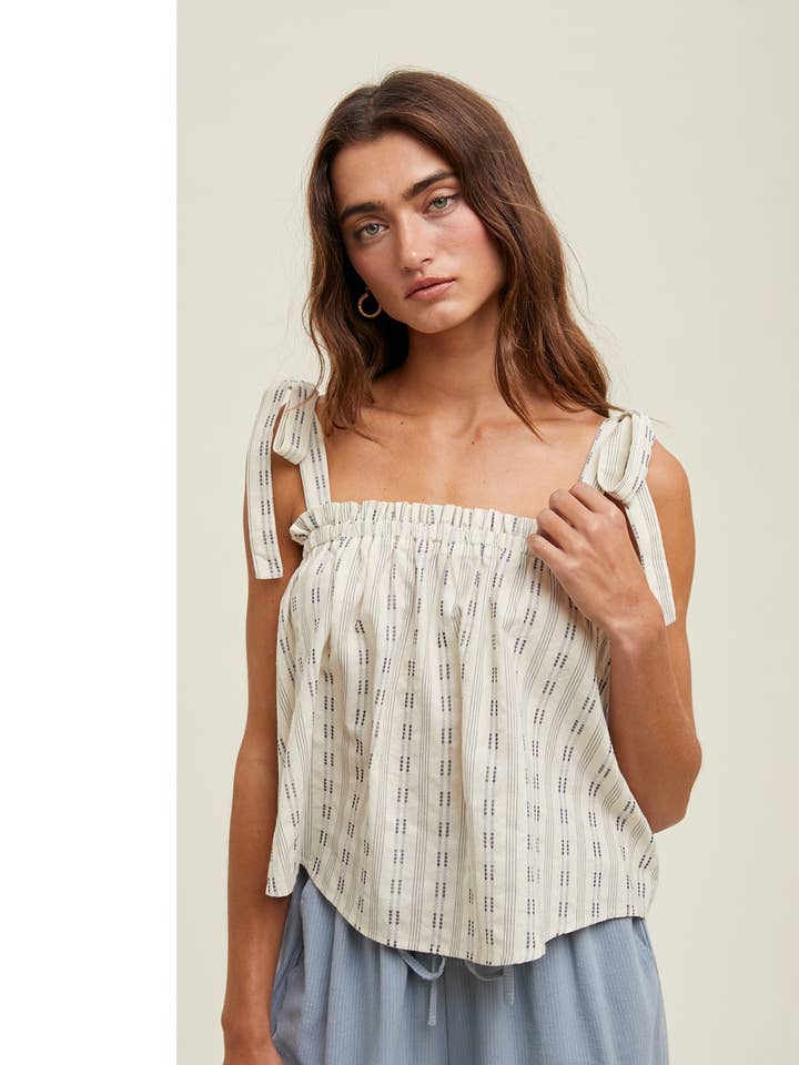 STRIPED SELF TIE SHOULDER STRAPS CAMI / WL24-9769 for wholesale by Wishlist Apparel