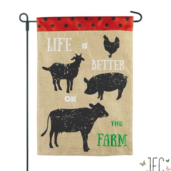 Farm Life Better Burlap 2-Sided Garden Flag 12.5x18" for wholesale by JEC Home Goods Inc