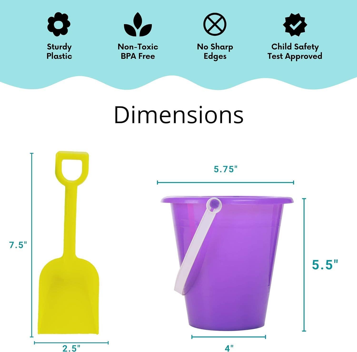 4E's Novelty - Wholesale Beach/Pool Toy - Kids & Baby - 12-Pack 5.5" Sand Buckets & Shovels - Beach/Party Toys3