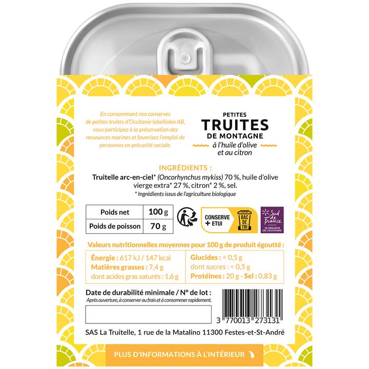 La Truitelle - Vendita all'ingrosso Pesce in scatola - Trota di montagna con olio d'oliva e limone-1001