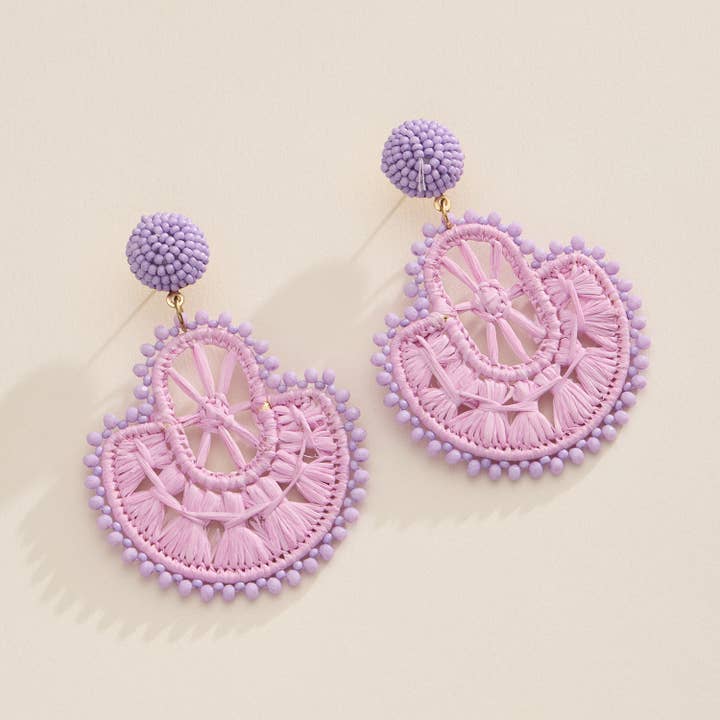 Frem - Wholesale Dangle Earrings - Raffia Fan Statement Earrings – Lightweight Boho Drop Earrings3