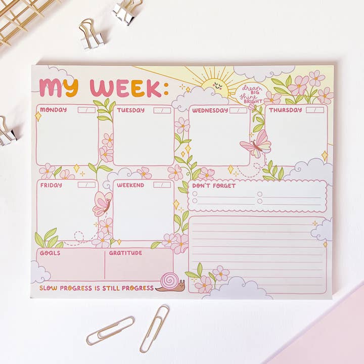 The Rosy Redhead - Wholesale Notepad - Weekly Notepad Sunshine Positivity 8.5" x 11" Desk Planner8