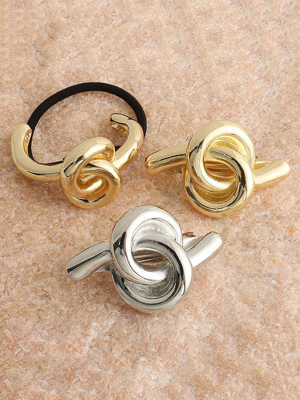 VividLux - Vente Élastique à cheveux - Attache-cheveux nœud en métal minimaliste4