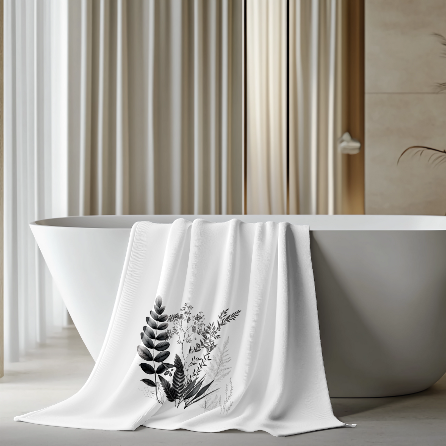 Fernville Creations - Wholesale Bath Towel - Elegant Black & White Floral Plush Bath Towel for Daily Use12