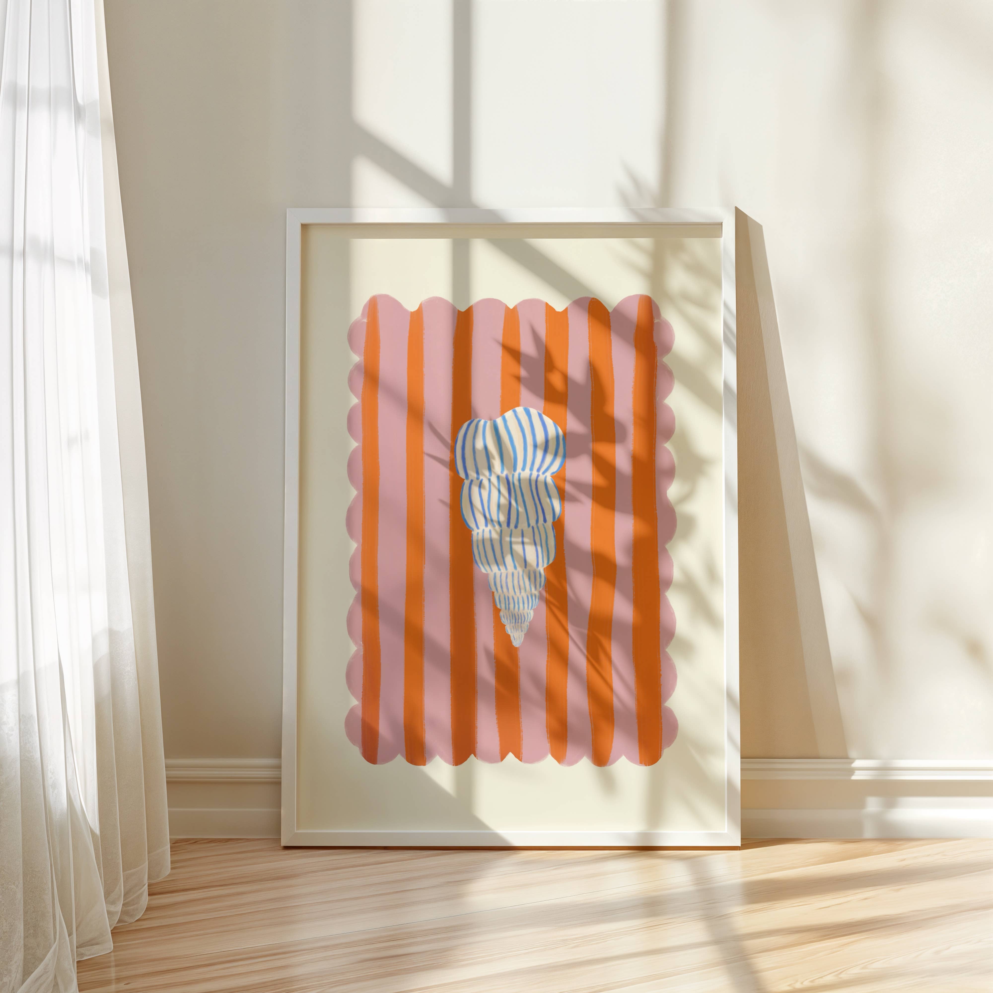 Kate Fox Design - Vente Affiche d'art - Rayure bleue, Dessin abstrait de coquillage fait à la main, Art de coquillage2