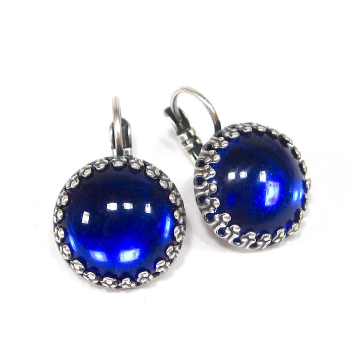 Blue Opal Earrings Antique Silver Dark Blue Lapis Earrings for wholesale by SoHo Schmuckmanufaktur