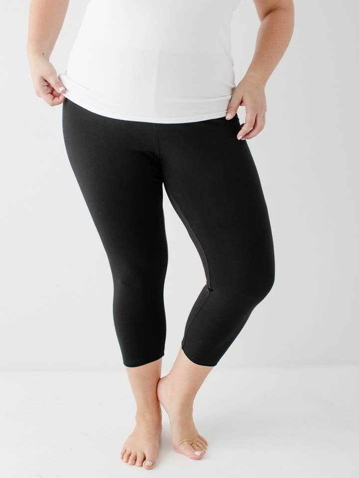 Cropped Classic Bamboo Blend Leggings in Black FINAL SALE for wholesale by The Main Street Exchange