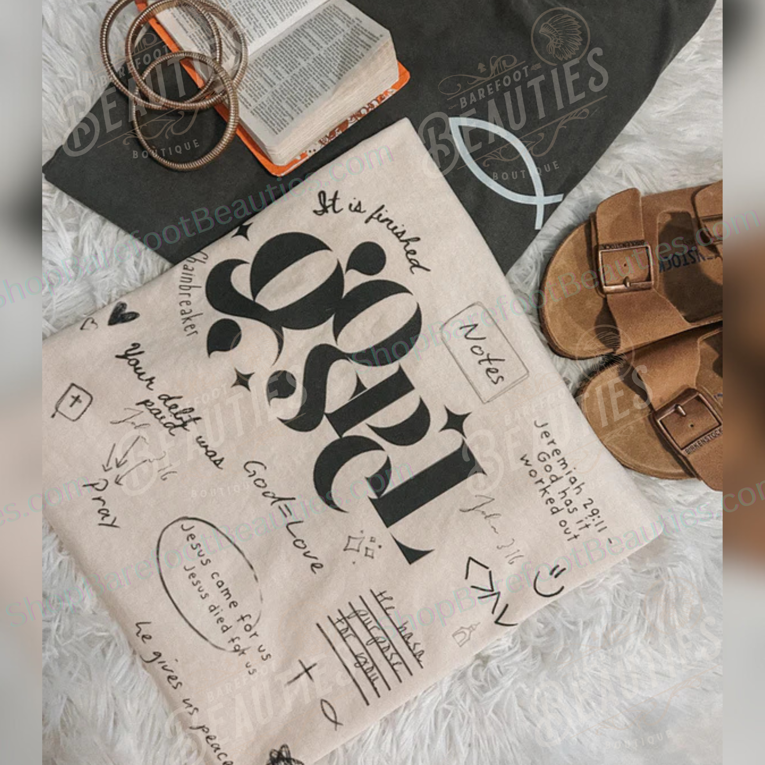 Barefoot Beauties - Wholesale T-Shirt (Graphic) - Women's - Church Notes [WHITE PRINT]1