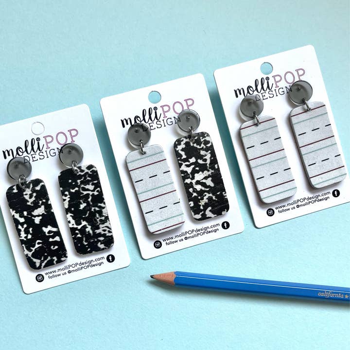 Composition Notebook Cork Earrings for wholesale by molliPOP Design