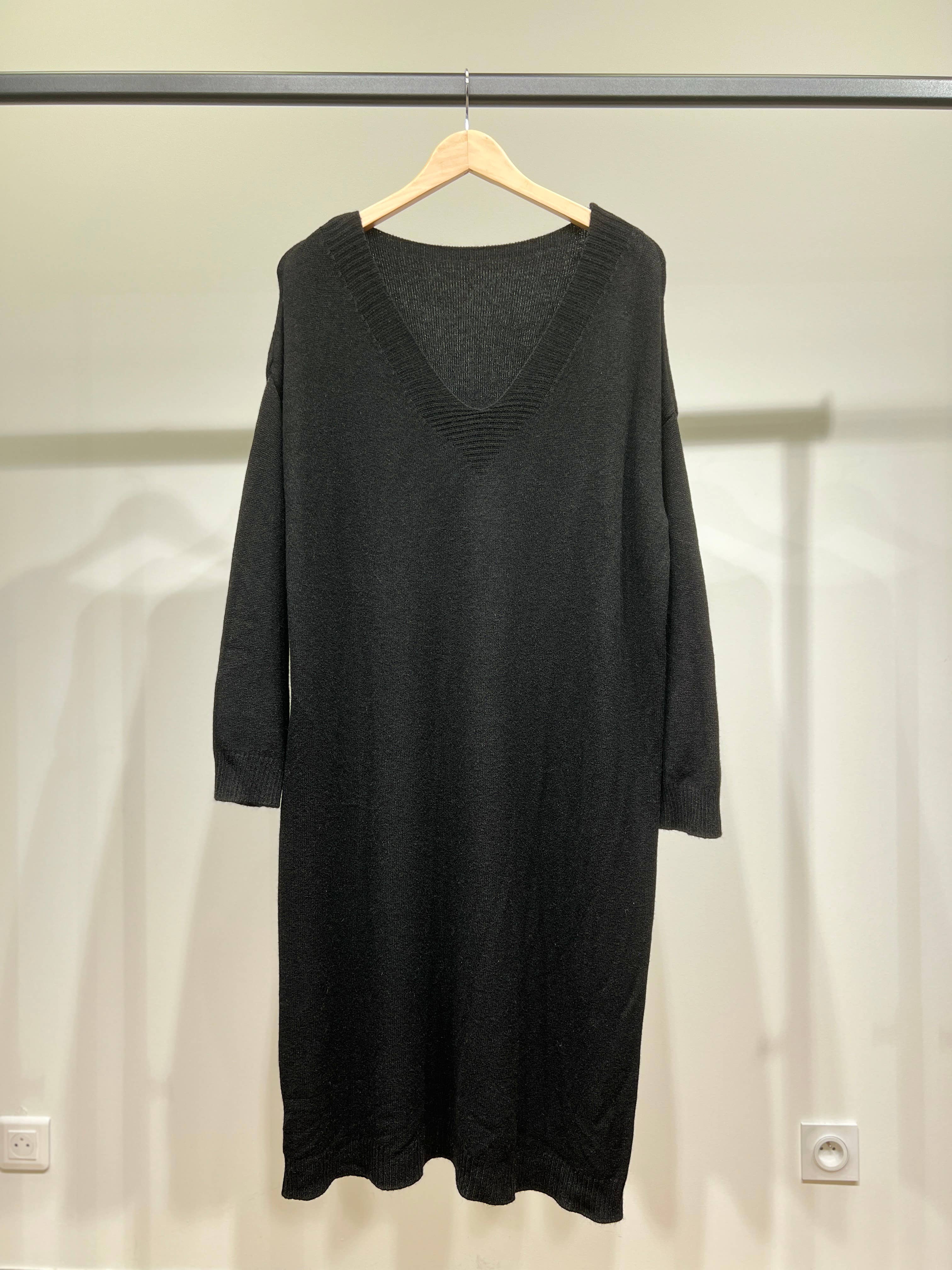 L'Emotion - Vente Robe – femme - Robe Pull Maille Fine Bord-Côtes Côtelé Col V8