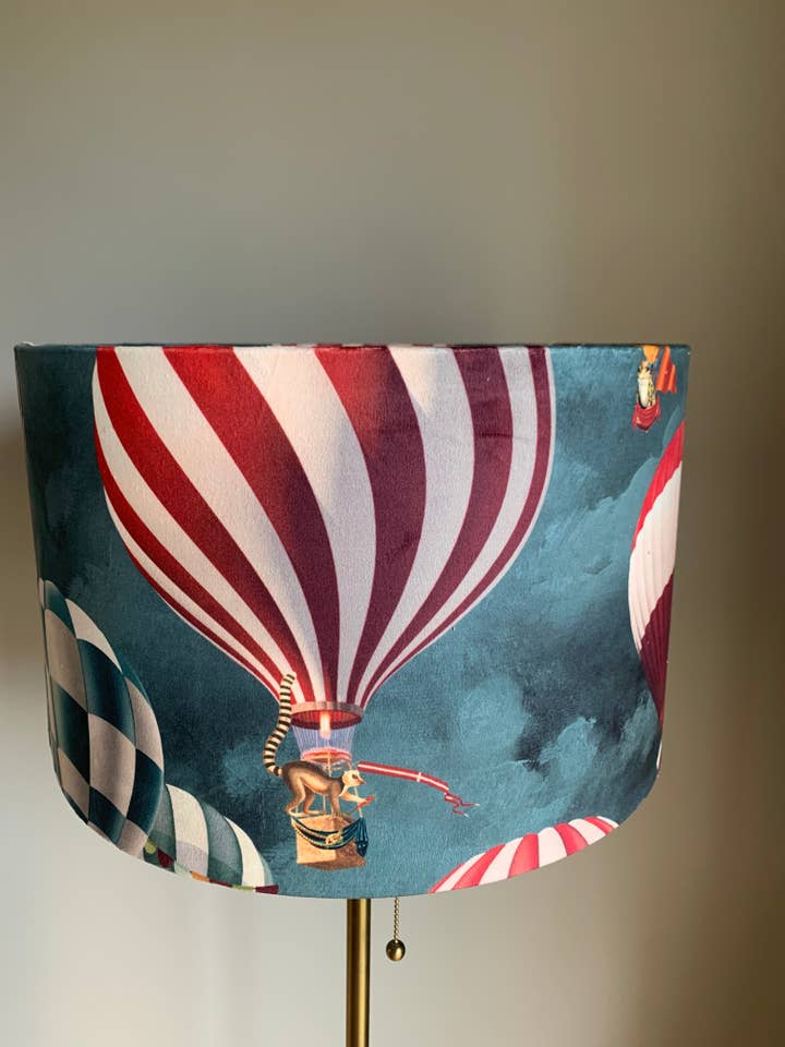 Velvet Hot Air Balloon Peacock Blue Lampshade for wholesale by The Lampshade Jungle