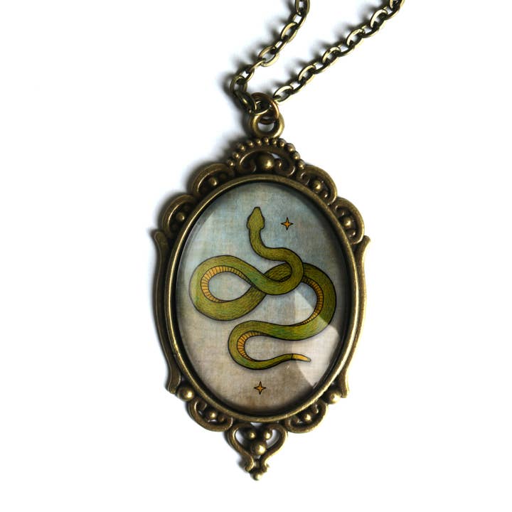 The Divine Iguana - Wholesale Pendant/Charm Necklace - Coiled Snake Ornate Oval Halloween Pendant Necklace