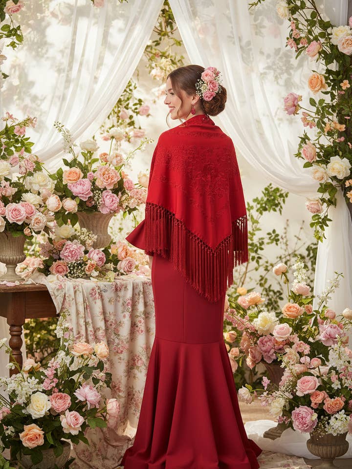 Dreieckiges Rotes Tuch 150cm | Ref. MT7 für den Großhandel von EMMA WU DESIGN