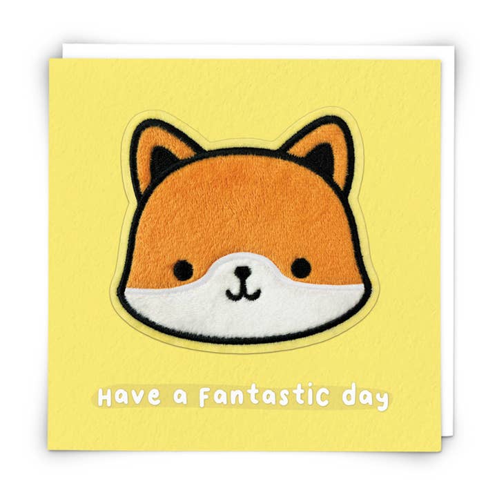 Freddie Fox lykønskningskort med genanvendelig Plushie Patch for engroshandel hos Redback Cards UK
