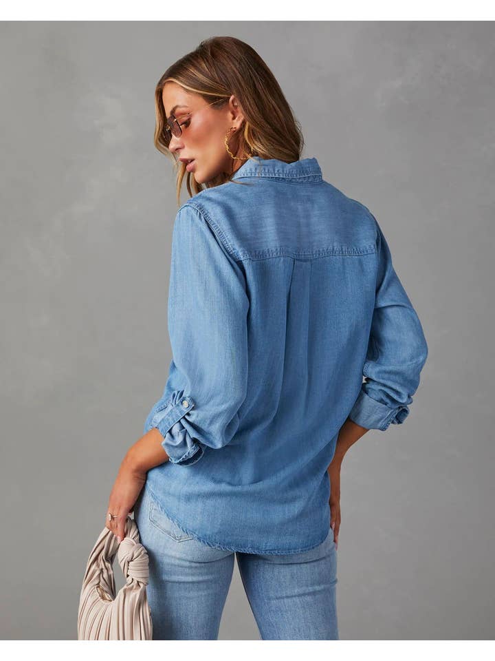 Sweetkama - Wholesale Button Down Shirt - Women's - Sweetkama Ladies Denim Pockets Long Sleeves Shirt2