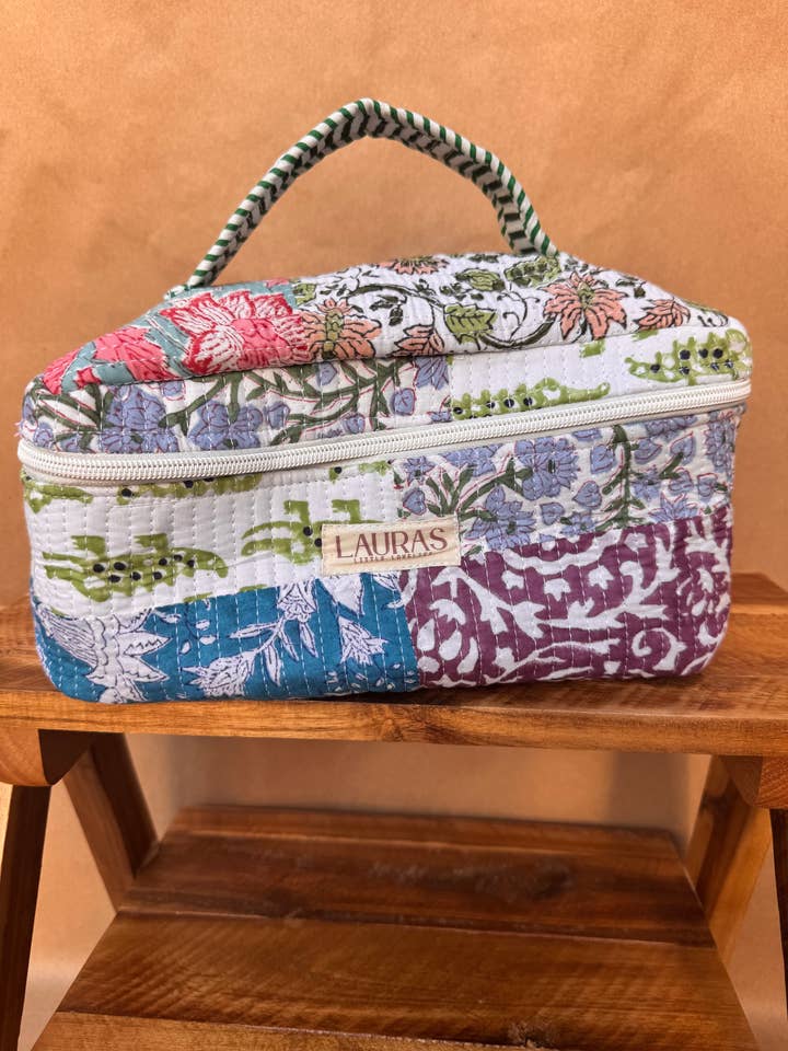 Posie Patch Cosmetic Tote-100% COTTON QUILTED BAGS for wholesale by Laura’s Little Lovelies