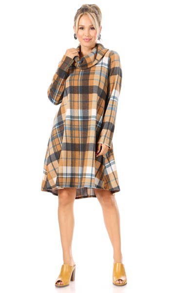 Chris & Carol Apparel - Wholesale Dress - Women's - X213150D - Cozy Cowl Neck Plaid Dress - Plus Size0