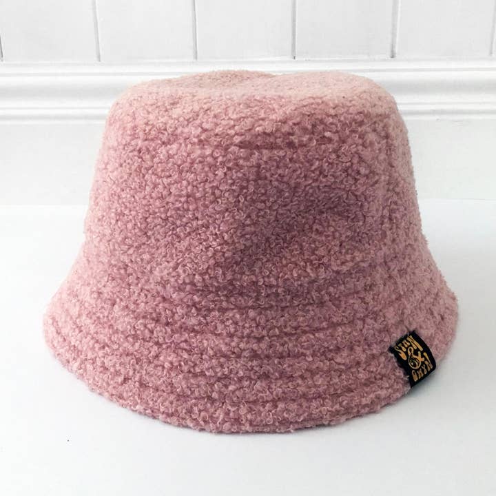 Pale Pink Bucket Hat, Fluffy Hat, Furry Bucket Hat for wholesale by Stan and Gwyn