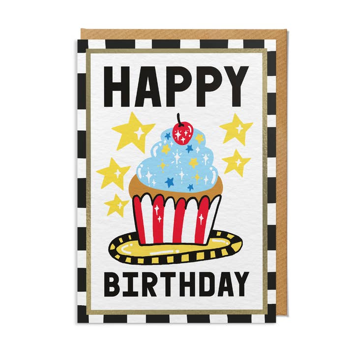 SANDERS DE ROEPER – wholesale Birthday card – Birthday Card — "Happy Birthday" Cupcake Stars Illustration