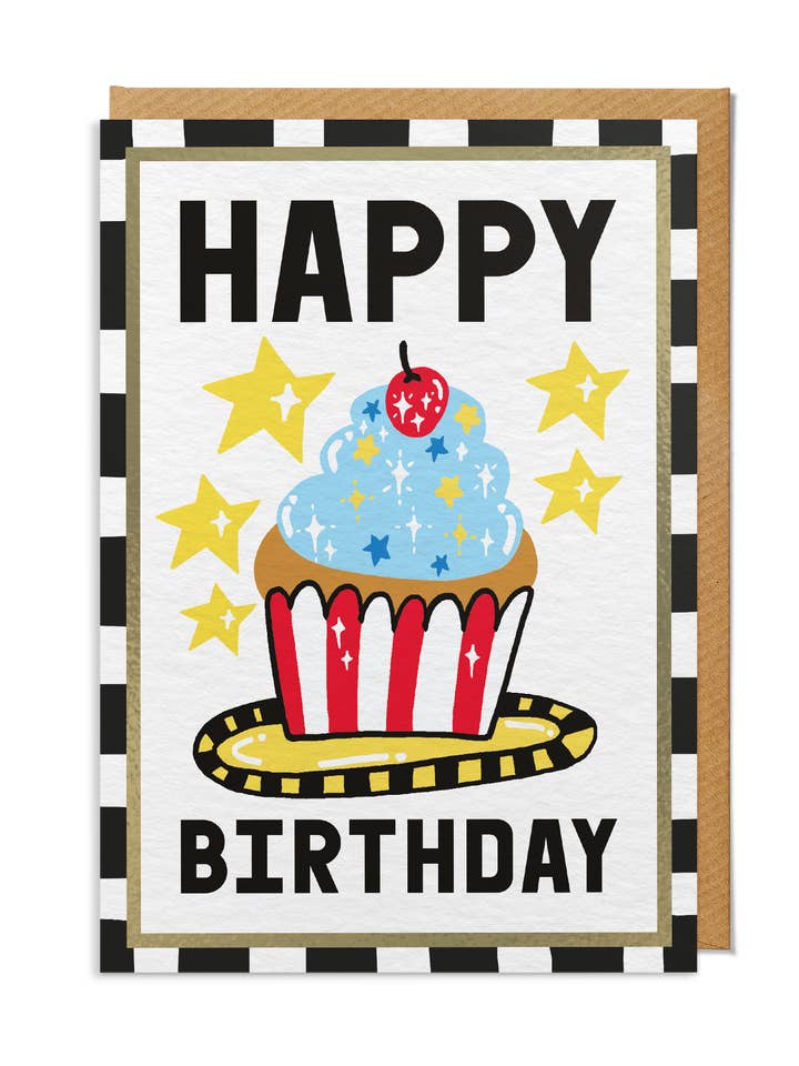 Birthday Card — "Happy Birthday" Cupcake Stars Illustration for wholesale by SANDERS DE ROEPER