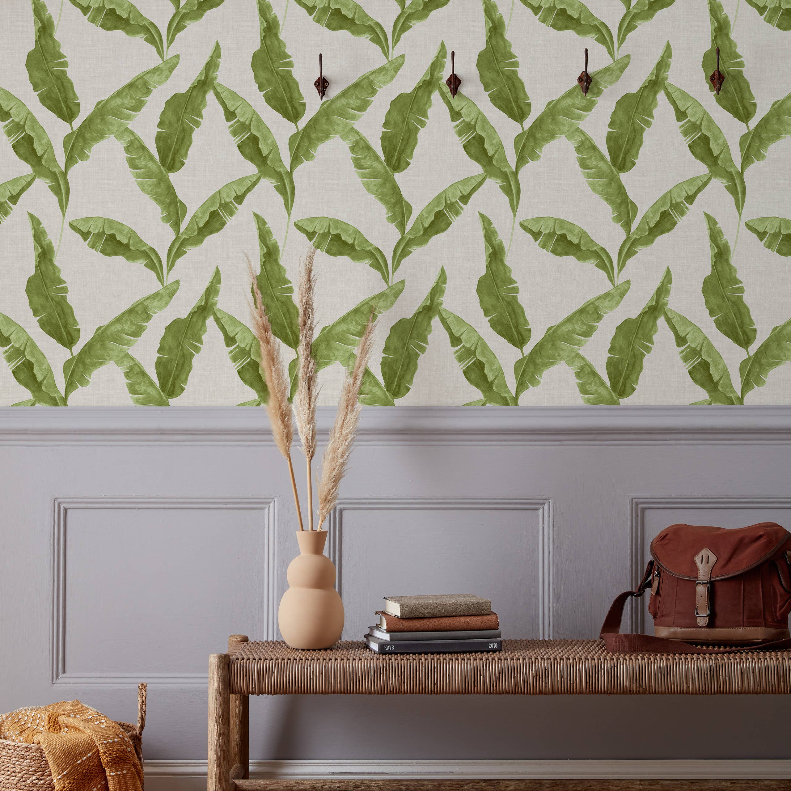 Plantain Wallpaper Green for wholesale on Faire1