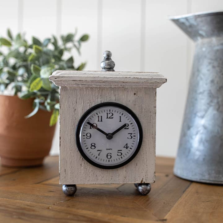 Foreside Home & Garden - Wholesale Desk Clock - Ramona Square White Wood Tabletop Clock with Silver Accents8