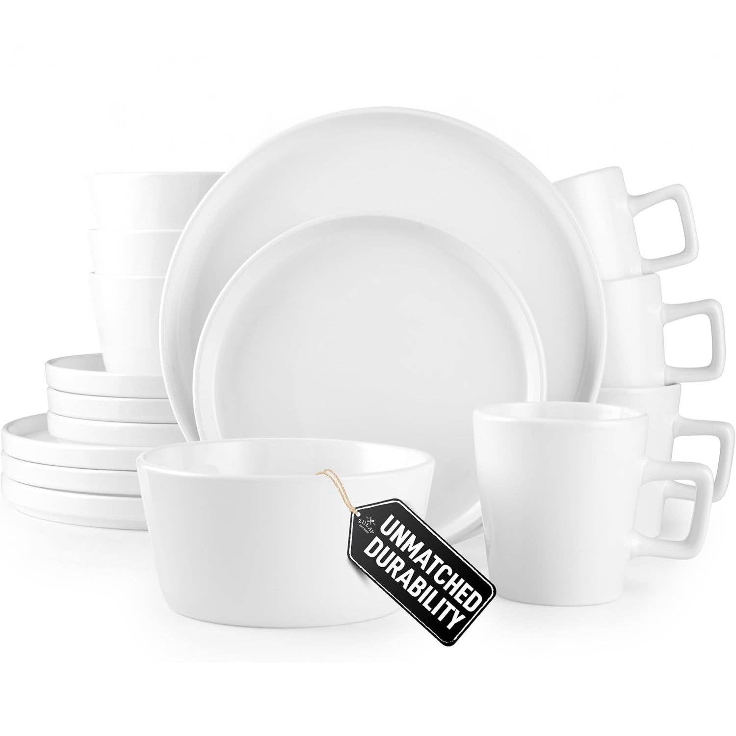 Zulay Kitchen - Wholesale Dinnerware Set - Stoneware Dinnerware Set – 16-Piece Plates & Bowls9
