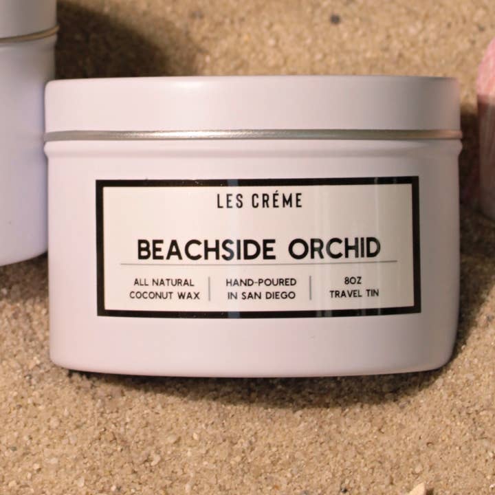 Beachside Orchid Organic Kokosnuss-Wachs-Kerze Reisedose, ca. für den Großhandel von Funny Flames Candle Co - Les Creme