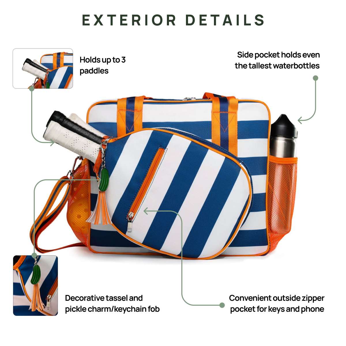 Fresh Pickle – wholesale Sports bag – Unisex – Lola Pickleball Tote Bag Navy Stripe3