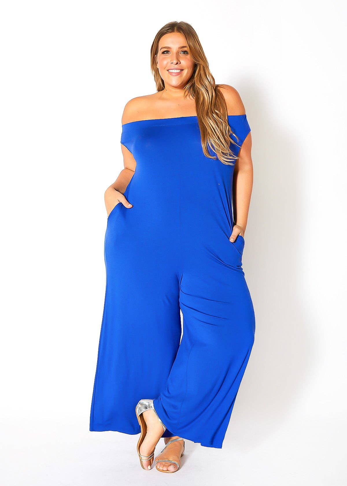 Robin K - Wholesale Jumpsuit - Women's - Bellatrix Plus Size Off Shoulder Wide Leg Jumpsuit21