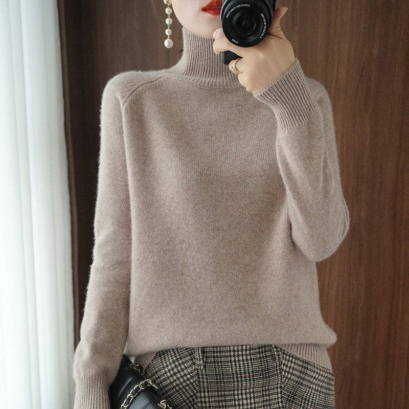 FurDecoration - Wholesale Knit Sweater - Women's - Solid Color Minimalist High Neck Loose Fit Chunky Knit Sweater9