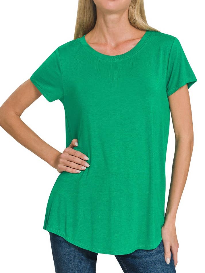 Flowy Round Hem Rayon Short Sleeve Top for wholesale by Vanilla Monkey