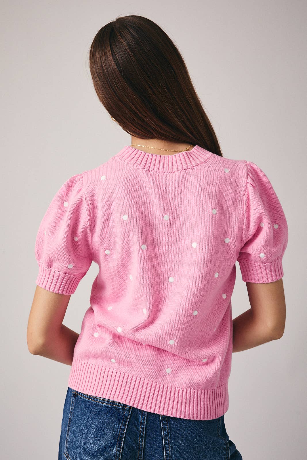 Sunday Edition - Wholesale Knit Sweater - Women's - ROUND NECK PUFF SHORT SLEEVE "POLKA DOT" EMBROIDERED SWEATER20