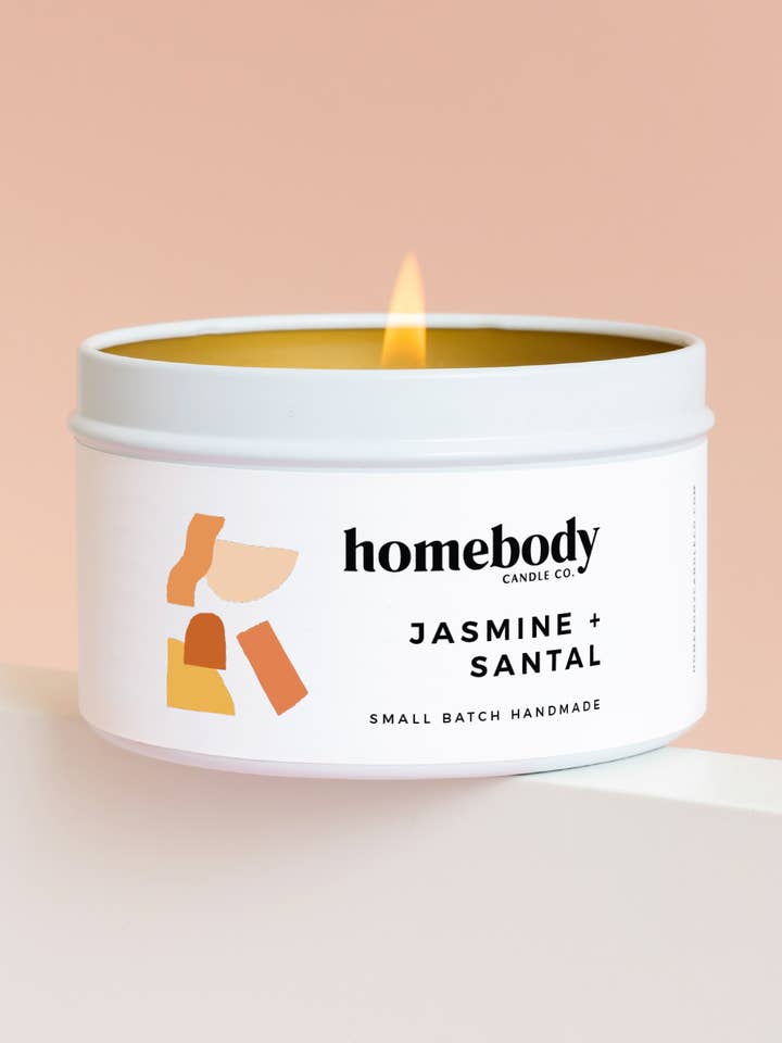 Jasmine + Santal • lata de velas para venta al por mayor de Homebody Candle Co.