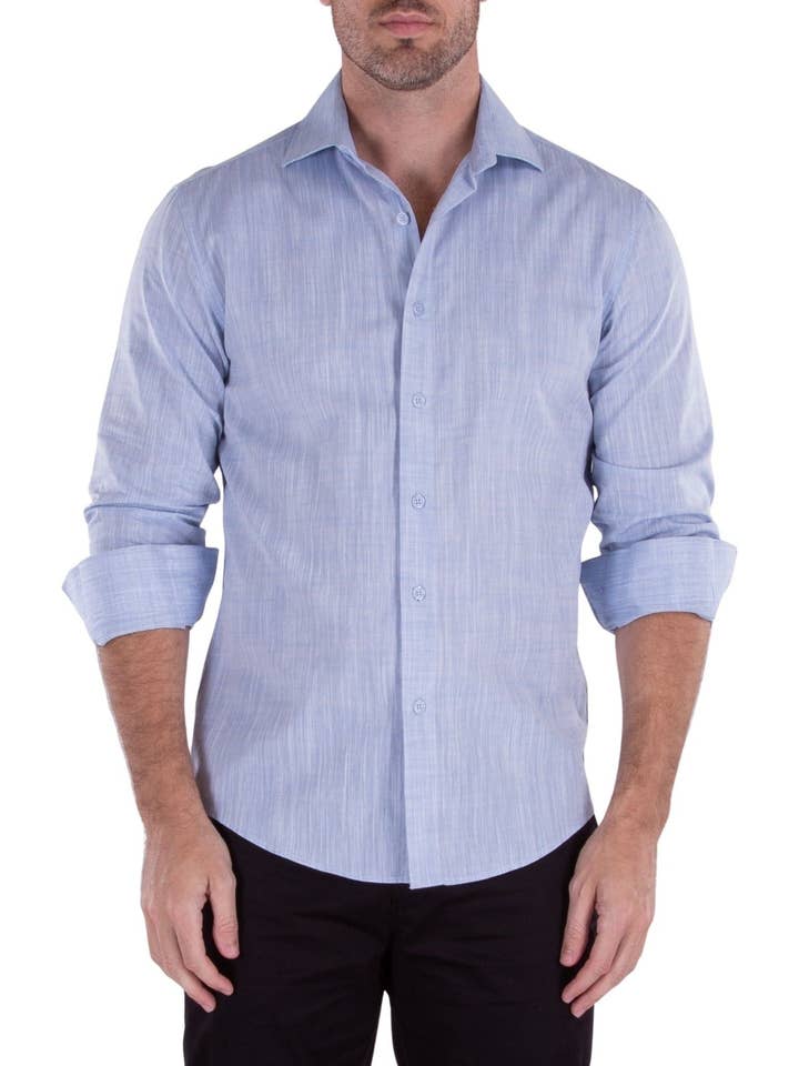 232234 - Blue Button Up Long Sleeve Dress Shirt for wholesale by Bespoke Moda