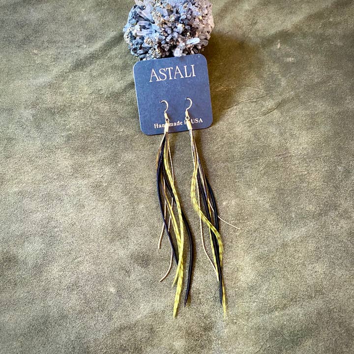 Mini Feather Earrings - Olive Grizzly & Black/Gold, Boho for wholesale by ASTALI