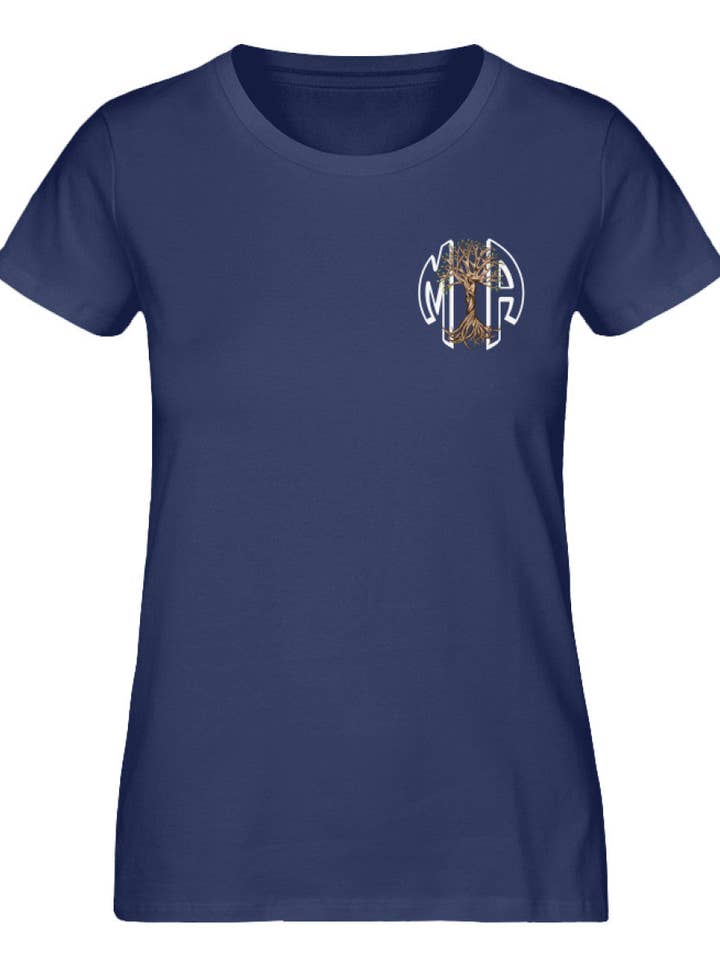 Estampa Tree Couple personalizada na frente e nas costas - Camisa orgânica premium feminina por atacado de Uwaldu