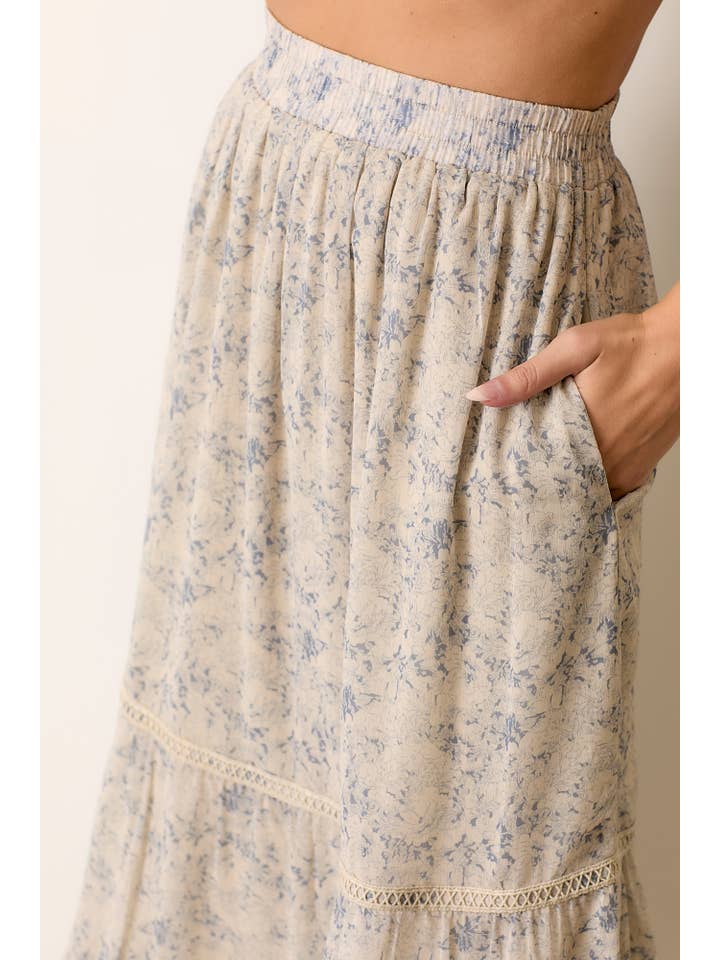 NATURAL MULTI PRINTED ELASTIC WAIST MAXI SKIRT for wholesale on Faire3