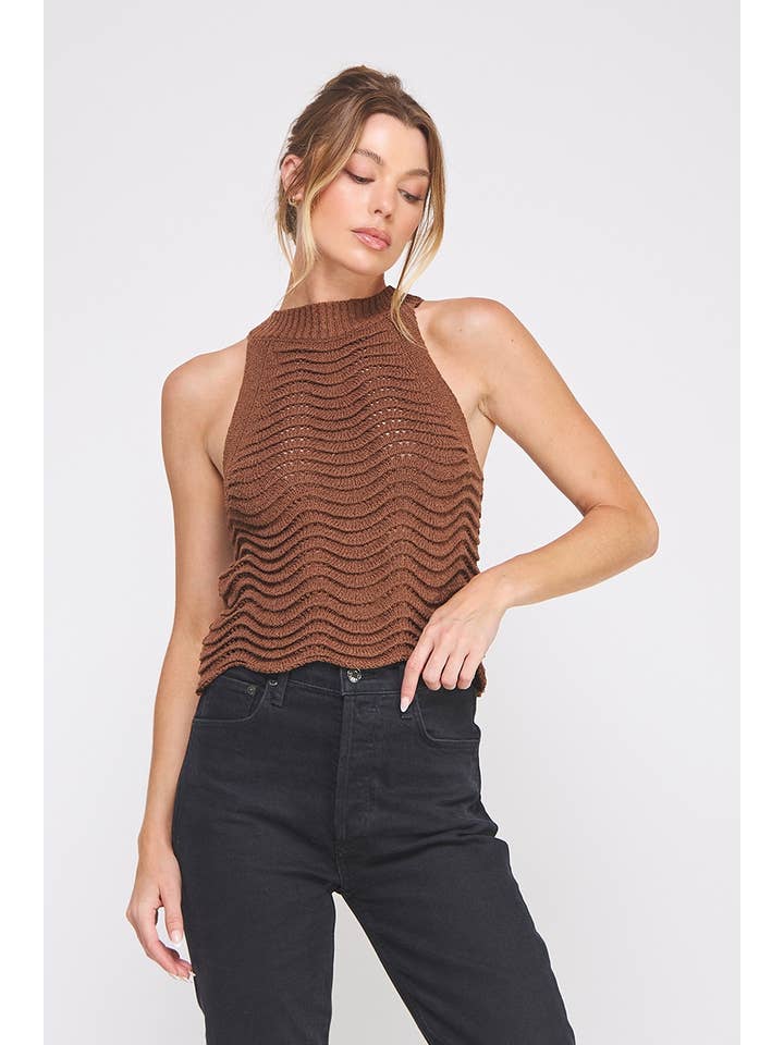 Allie Rose - Wholesale Tank Top - Women's - Wavy and scallop patterned knit halter tank4