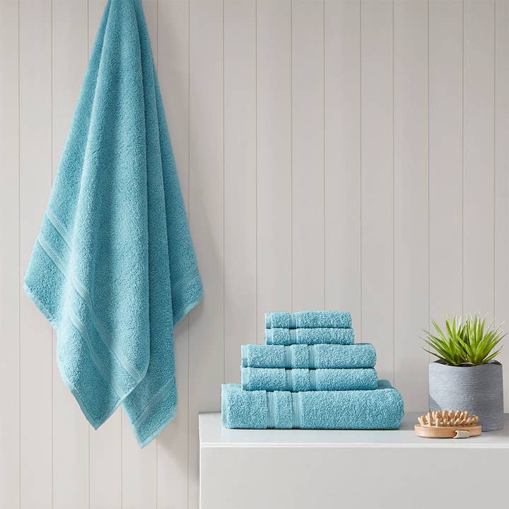 Ensemble de serviettes de bain 6 pièces en coton turc 500 g/m², bleu pour la vente par Olliix