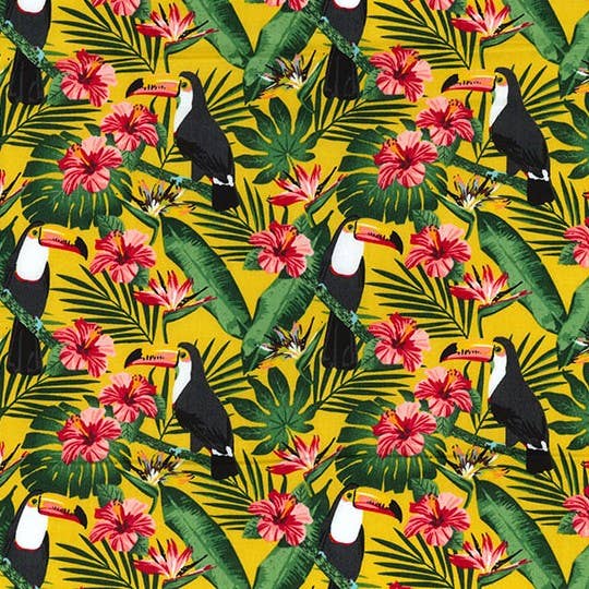 Furoshiki Wrap Company - Wholesale Flat Wrap - Furoshiki / Eco Wrapping Paper / Reusable Gift Wrap  - Tropical Toucan, Yellow1