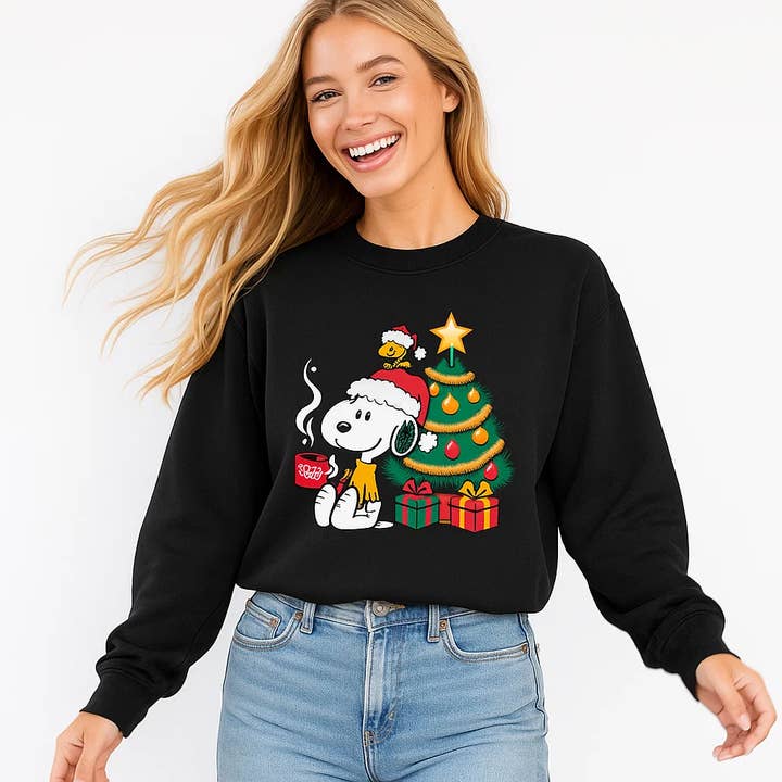 Snoopy Christmas Tree Sweatshirt, Holiday Graphic Top for wholesale by Soleinspire