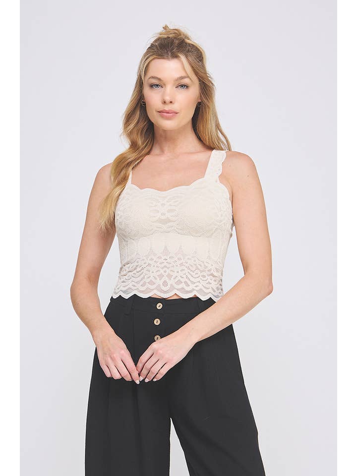 Allie Rose - Wholesale Bralette - Women's - Lovely scallop edge lace bralette tank; padded