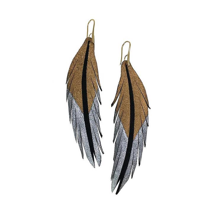 The Supply Society - Wholesale Dangle Earrings - Short Feather Leather Earrings - Bronze Pewter Painted
