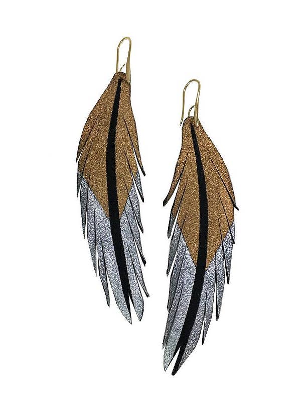 Short Feather Leather Earrings - Bronze Pewter Painted for wholesale by The Supply Society