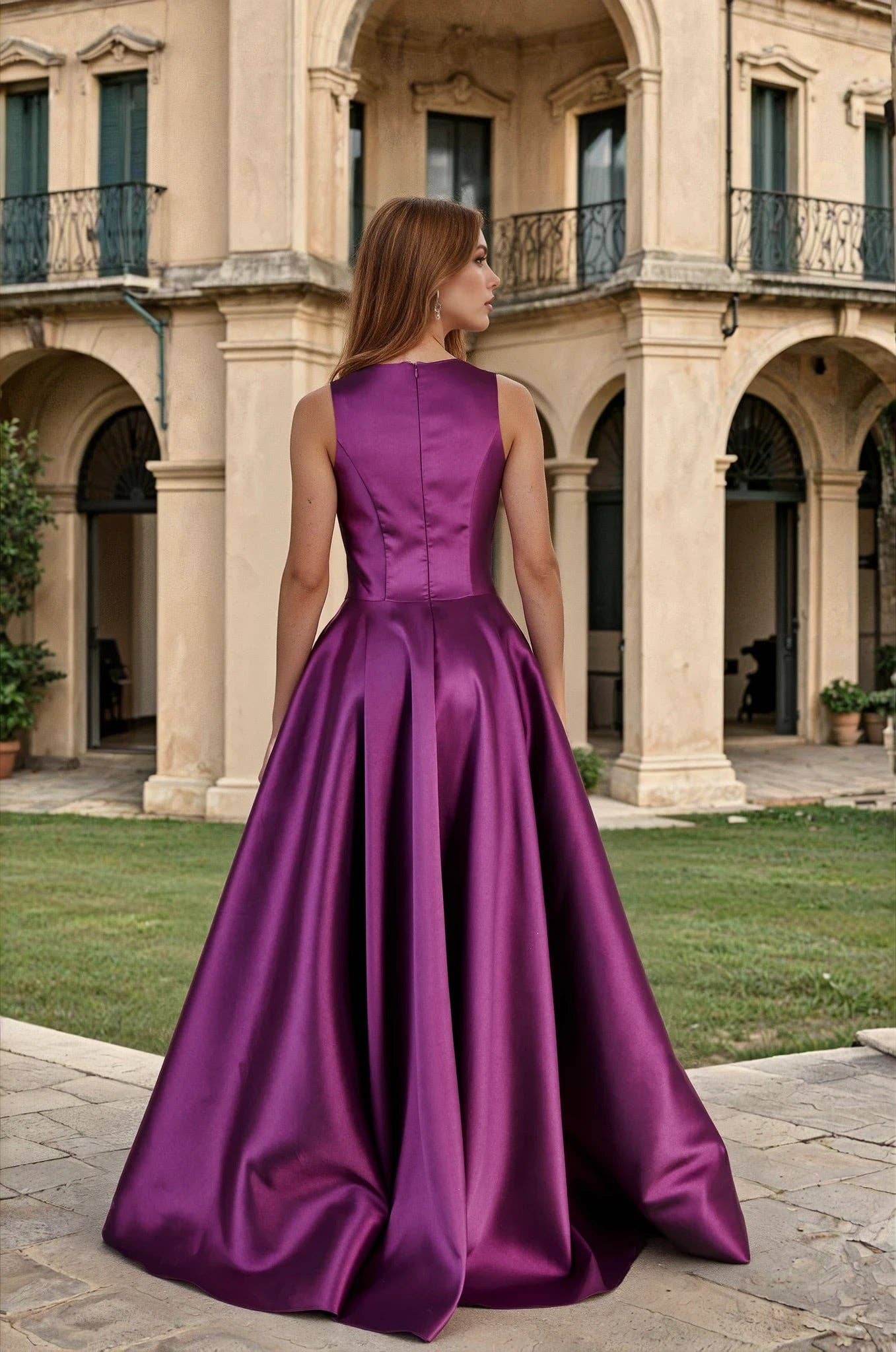 Eggplant Long Formal Ball Gown with Statement Bow for wholesale on Faire1